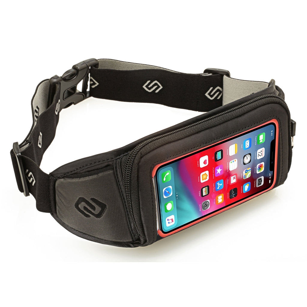 Sporteer Kinetic K1 No-Bounce Running Belt – Universal Workout Waist Pack for Large Cell Phones (iPhone 17/16/15 Pro Max, Galaxy S25 Ultra, Pixel) – Sweat-Proof Running Pouch with Touch Screen Access