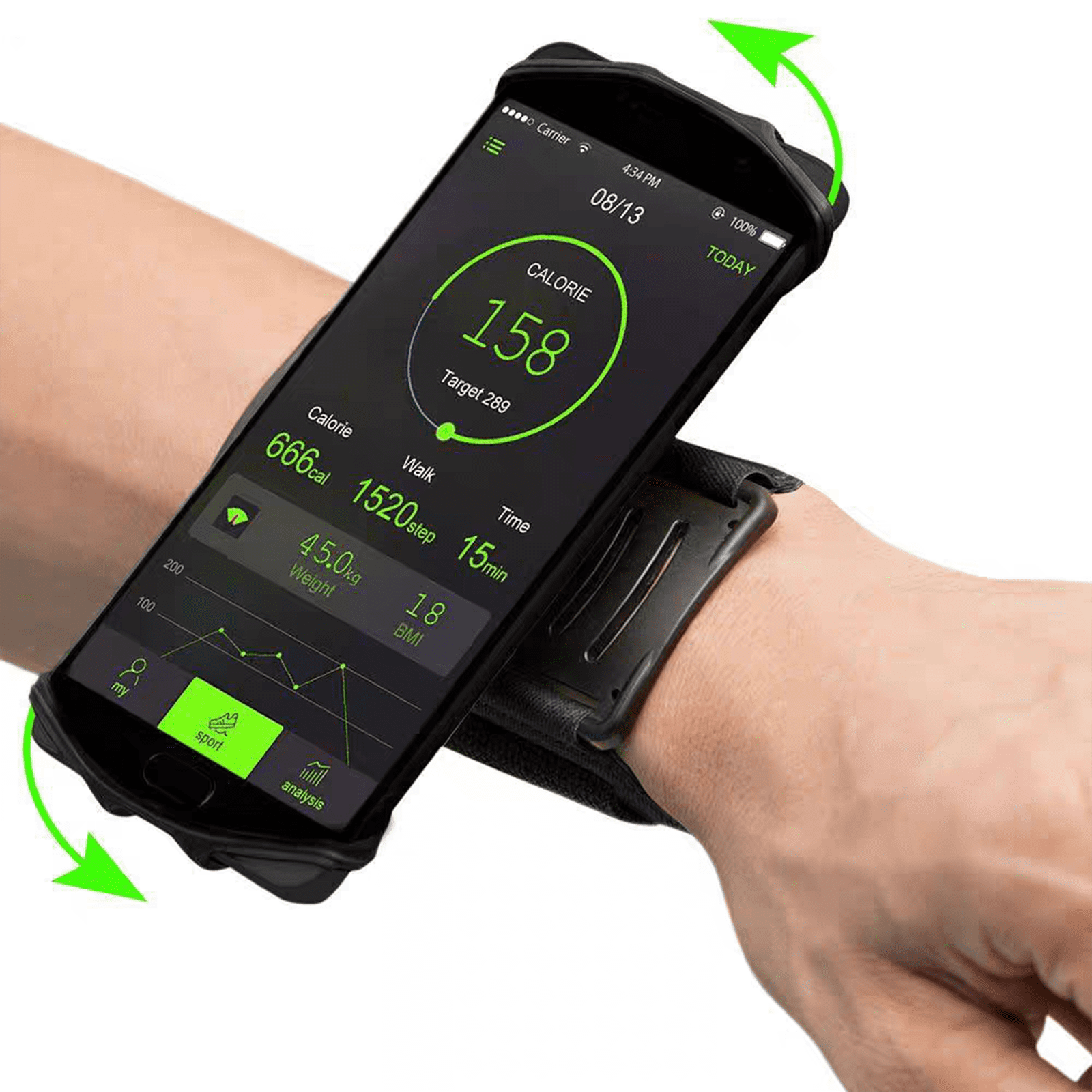 Universal Wristband Forearm Wrist Armband Phone Case Holder 360°Rotation for Workout Sports Running