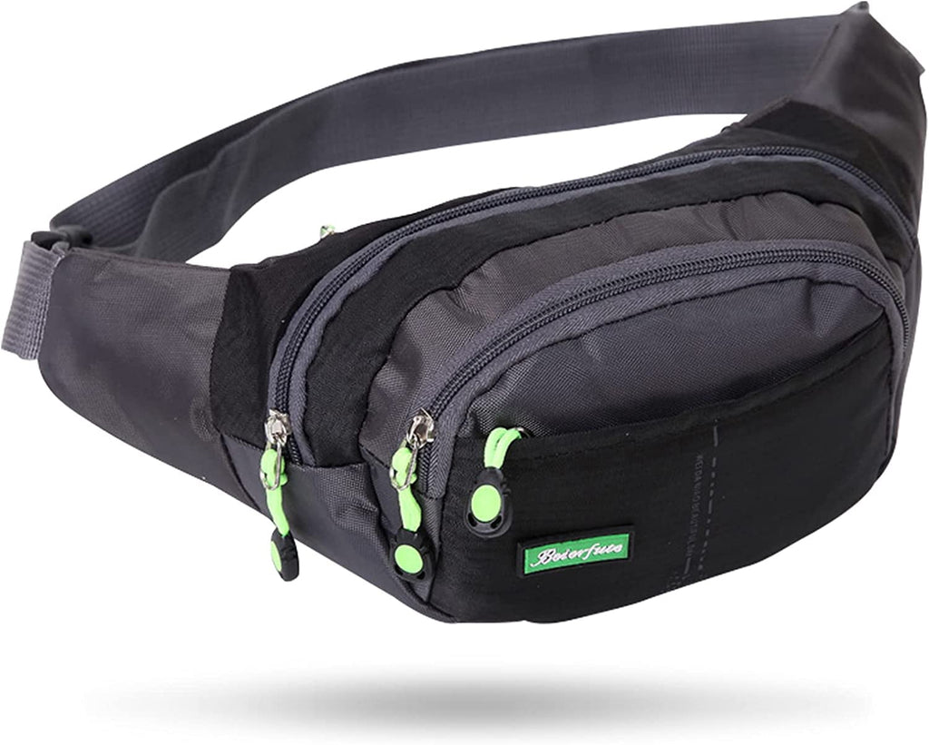 Viaky Black Crossbody Workout Waist Pack 4 Zipper Pockets, Running Belt Fanny Bag for Hands Free Sports Travel & Casual Use, Adjustable Strap Pouch Ideal Gifts for All Phone Carrying Enthusiasts