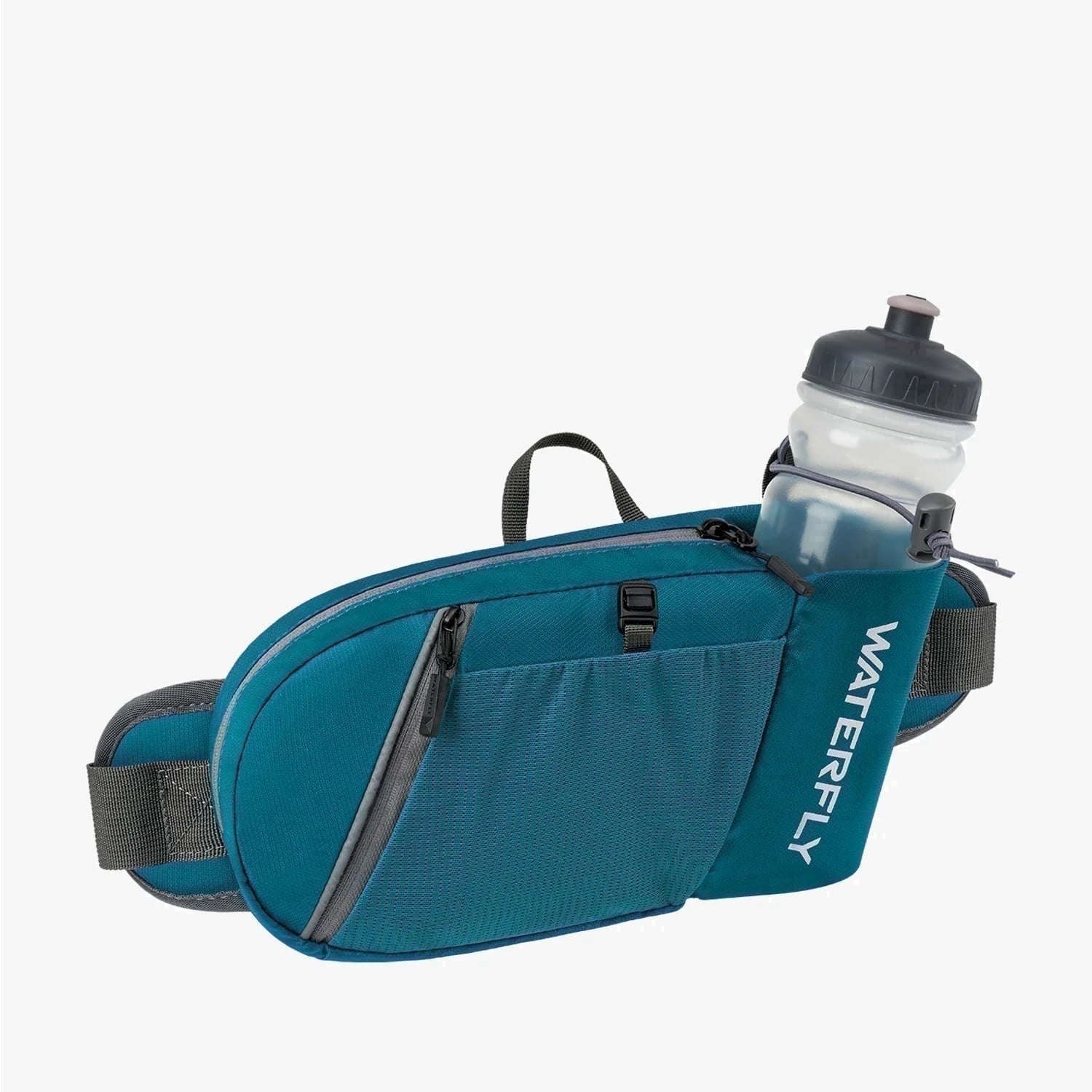 WATERFLY Unisex with Bottle Holder Running Walking Hiking Nylon Fanny Pack Waist Bag,,Blue