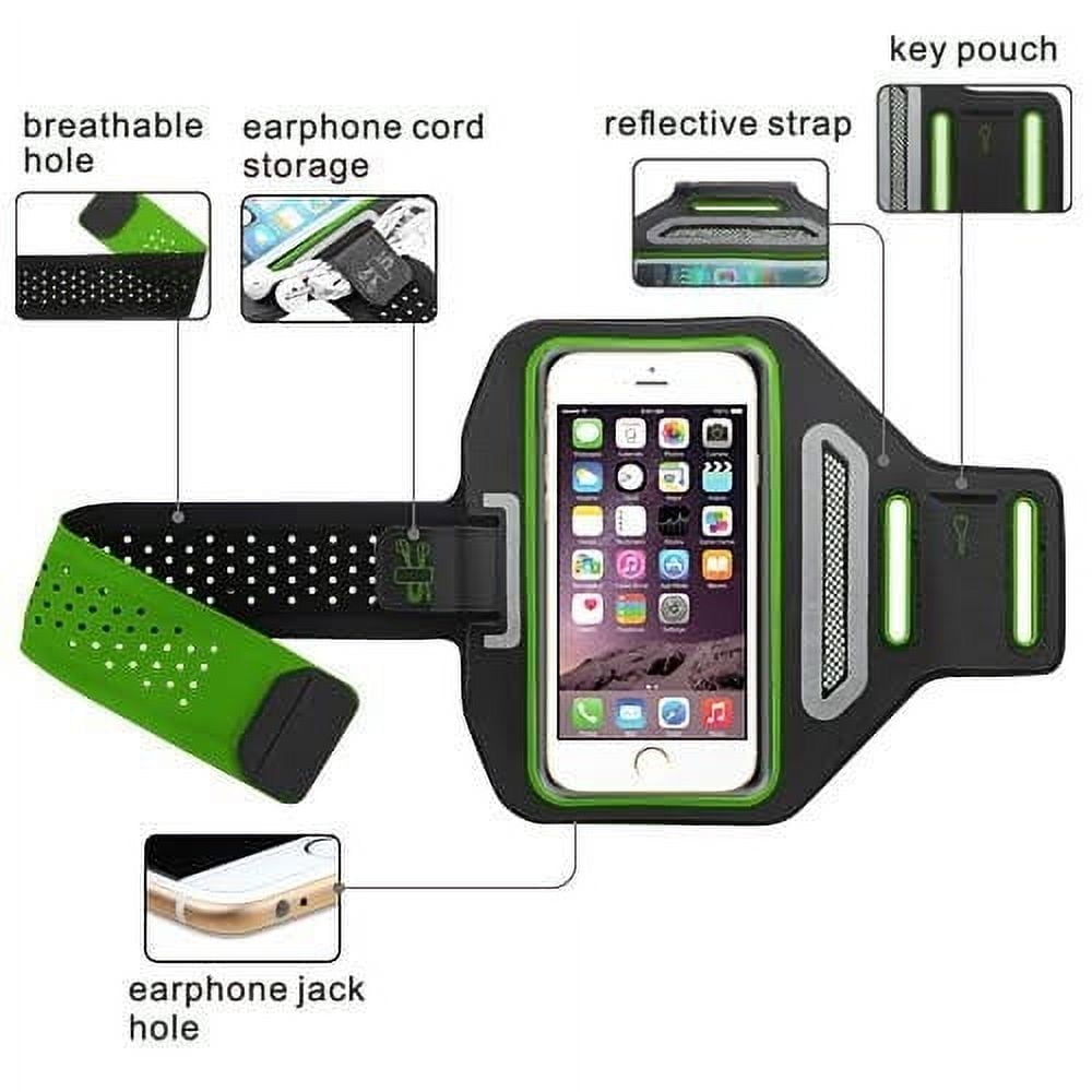 Water Resistant Cell Phone Armband Case Running Holder for iPhone Pro Max Plus (15/14/13/12/11/X/XS/XR/SE) Galaxy S Ultra Plus Edge Note (S24/S23/S22/S21/20/10/9) Adjustable Strap & Key Pocket - Green