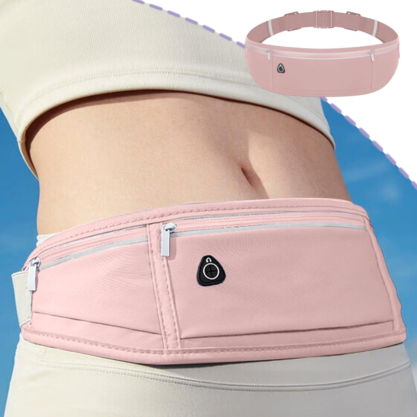 Waterproof Waist Bag Running Fanny Pack Sports Phone Pouch 18.9in with Reflective Strips Multi Pocket Adjustable Belt for Night Running Cycling Hiking Camping Gym Outdoor Sports Travel Accessories