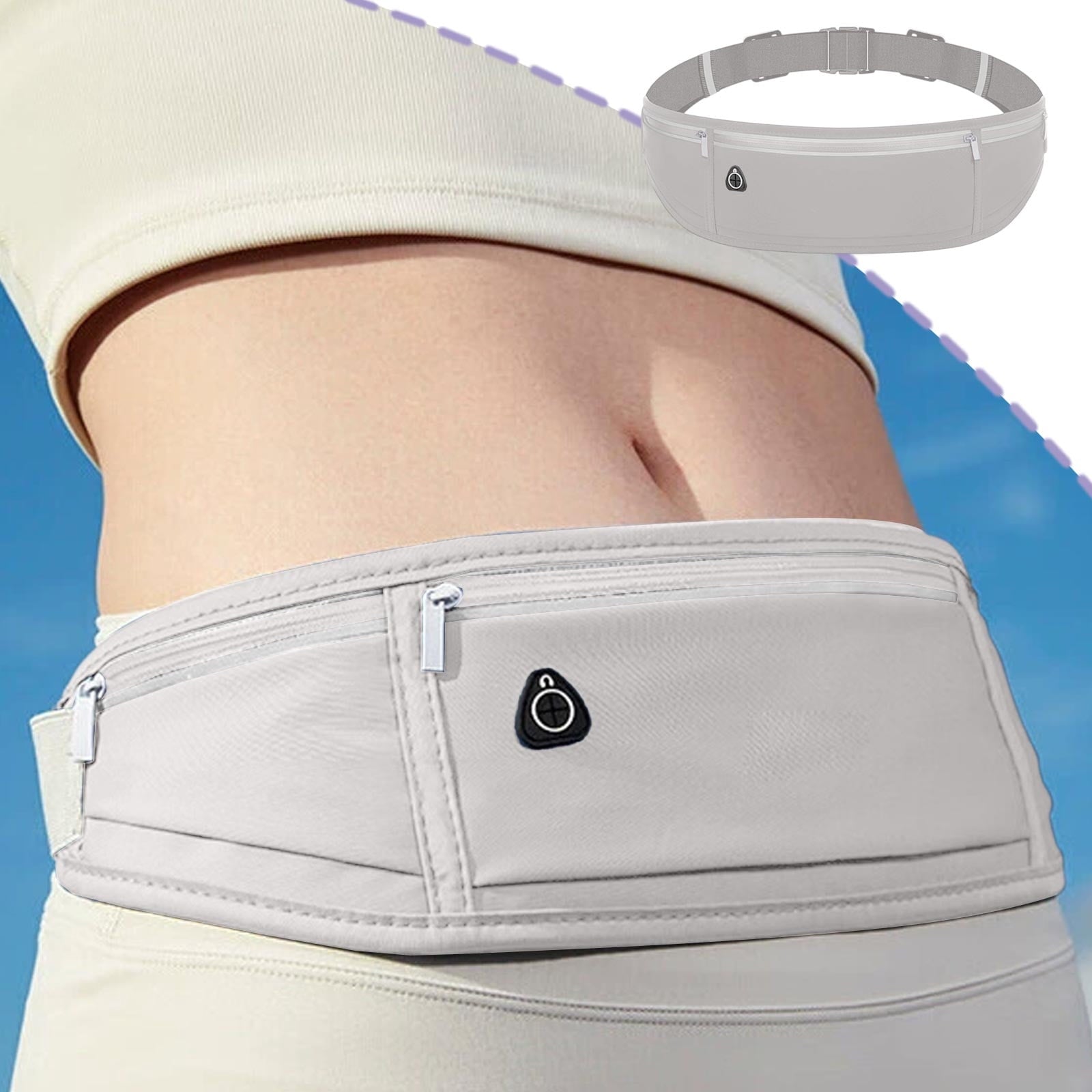 Waterproof Waist Bag Running Fanny Pack Sports Phone Pouch 18.9in with Reflective Strips Multi Pocket Adjustable Belt for Night Running Cycling Hiking Camping Gym Outdoor Sports Travel Accessories