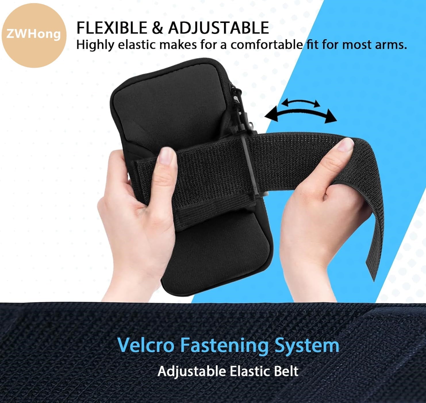 ZWHong Running Phone Holder, Universal Phone Armband for iPhone & Samsung, Workout Phone Holder with Arm Band, Secure Running Armband for Men & Women, Gym Exercise Phone Sleeve（black）