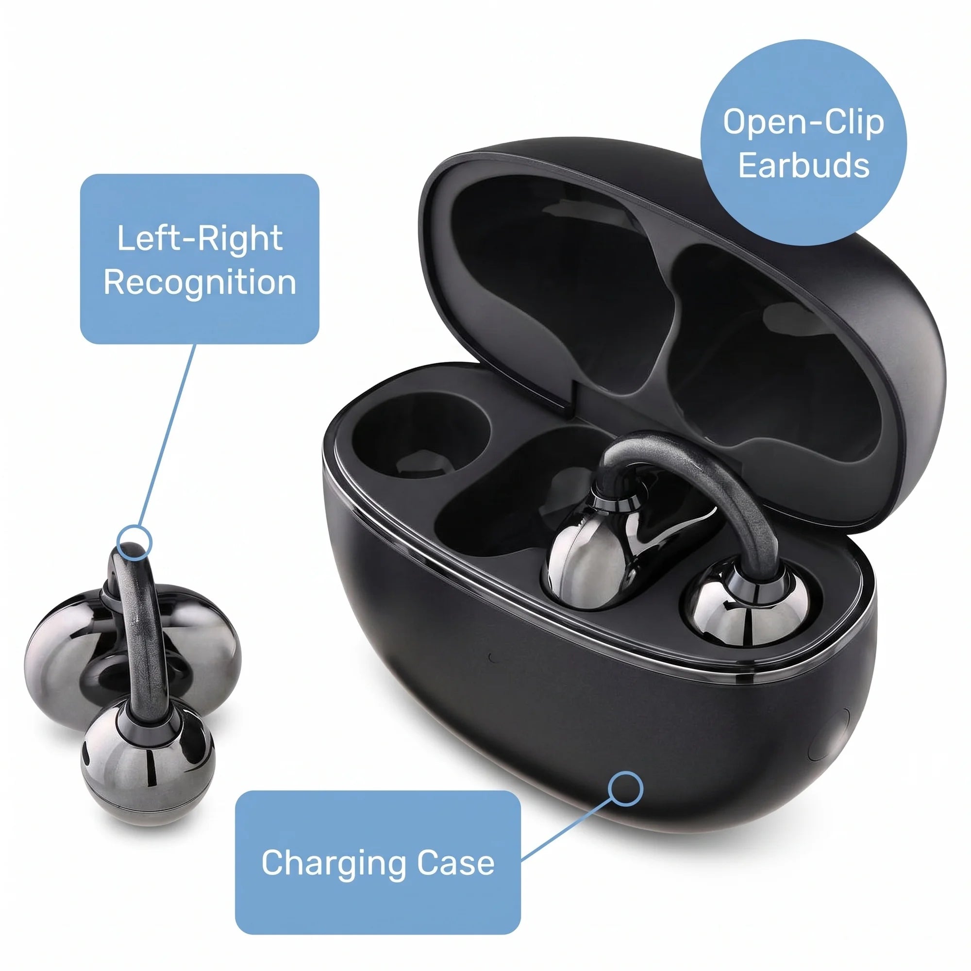 onn Nebulode Pro Open-Clip Wireless Earbuds, Blue