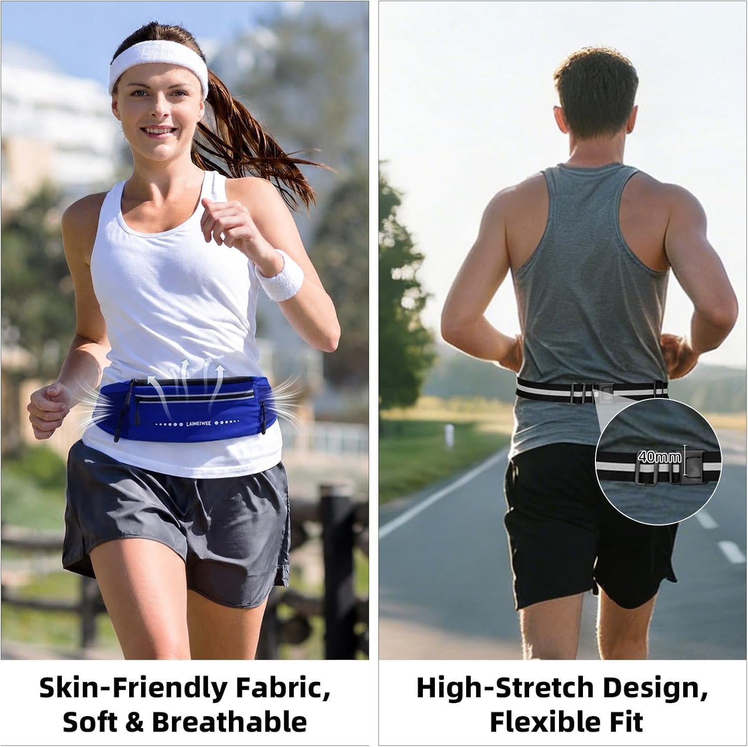 Lightweight Running Belt, Water-Resistant Pack for Women & Men, 4-Zone Organization Fits Up to 7" Phone, Reflective Strips Design for , Jogging, Hiking, Commuting