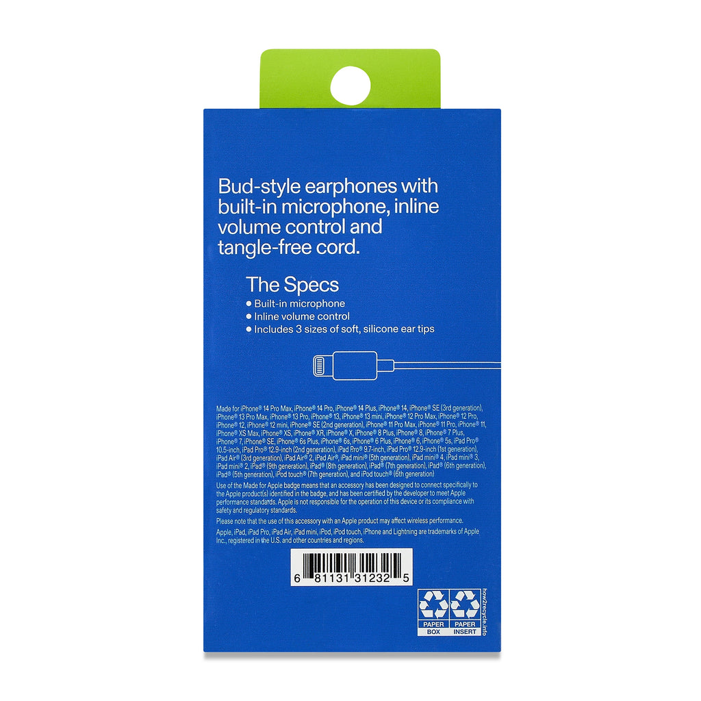 onn Earphones with Lightning Connector, Lilac