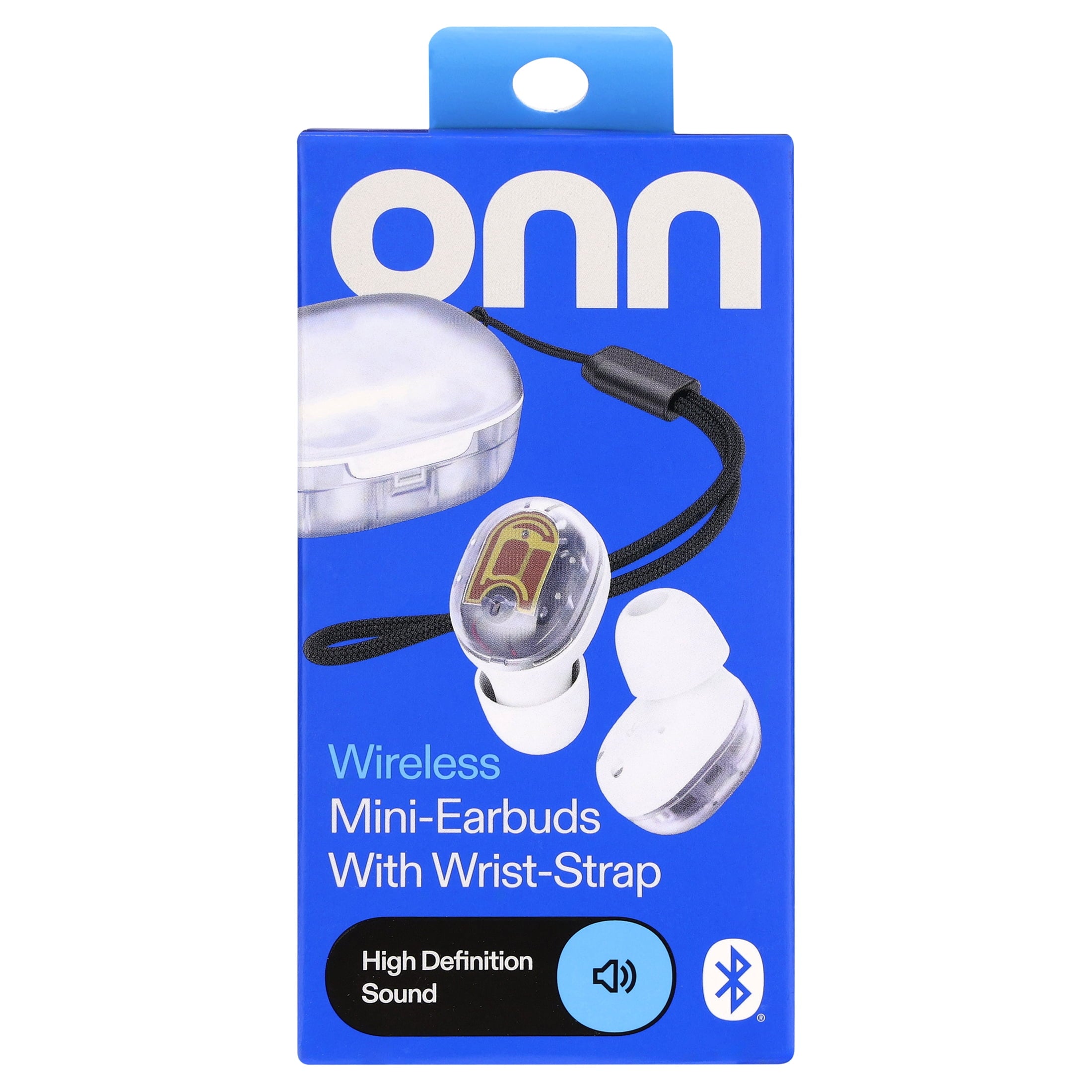 onn Wireless Mini-Earbuds with Wrist-Strap, Black