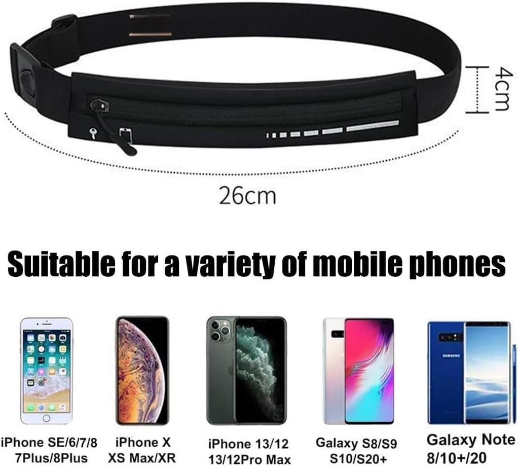 2 Pack Running Belt Slim Pack for Women Men, Phone Holder Runners Pouch Belt for Workout Jogging, Belt Running Gear Accessories, Black, Size, Fashion (Black)