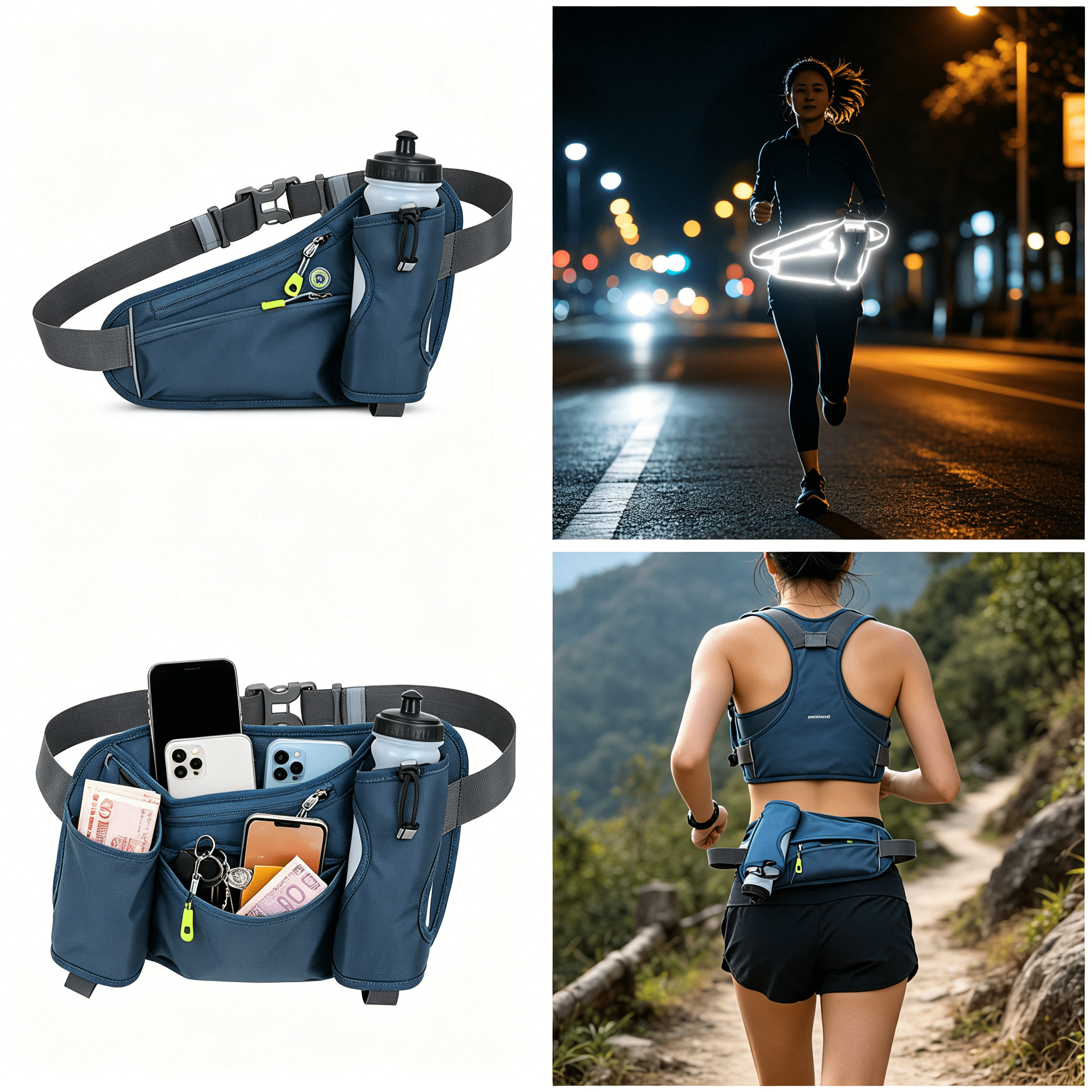 DESIGNICE 2026 New Running Belt Adjustable Fit Running Accessories Reflective Safety Tumbler Holder Dark Gray for Jogging Walking Cycling Fitness Outdoor Activities Night Runs Commuting