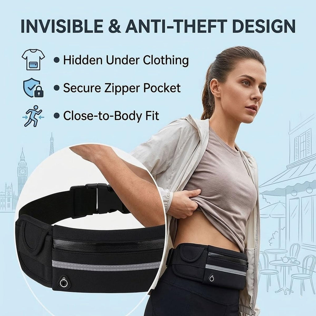 Anti-Theft Invisible Waist Bag，Equipped With Reflective Strips, This High-Capacity, Waterproof, and Adjustable Accessory Is Designed Specifically for Outdoor Running.