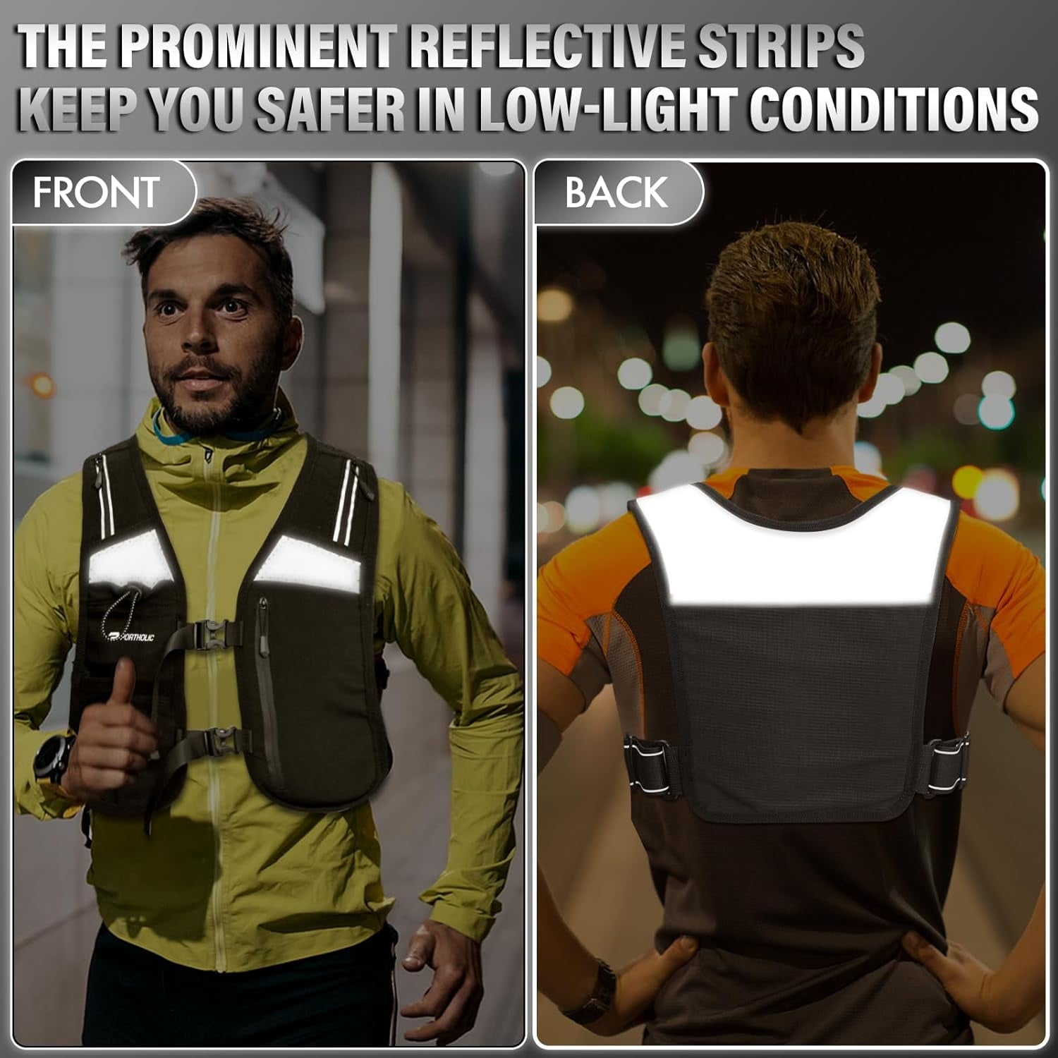 PORTHOLIC Running Vest for Women Men with 500ml/17oz Water Bottle |Adjustable Hydration Vest|Reflective |Lightweight |6 Pockets |Breathablefor Running Accessories for Hiking Running (Black,Large)