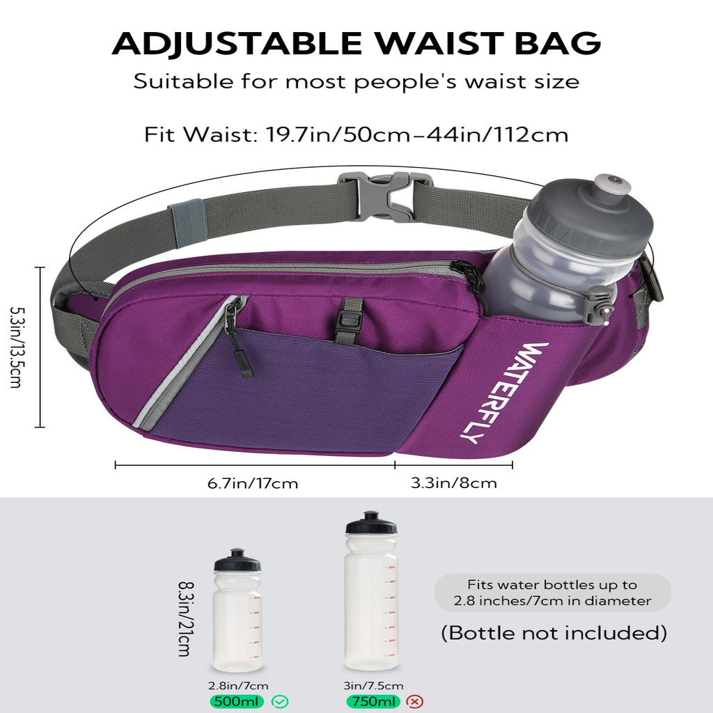 WATERFLY Unisex with Bottle Holder Running Walking Hiking Nylon Fanny Pack Waist Bag,,Blue