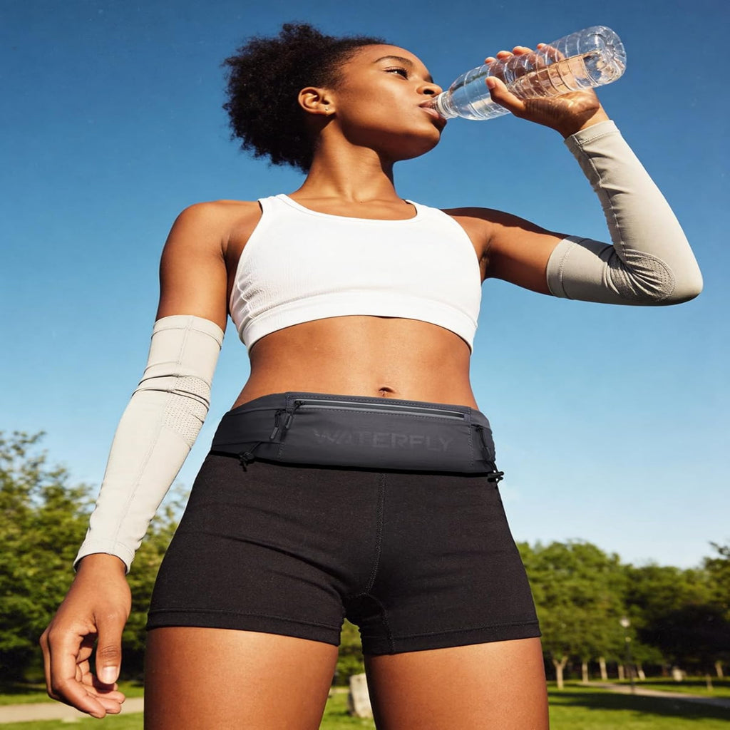 WATERFLY Unisex Adjustable Sports Jogging Fitness Nylon Running Waist Belt Band,Black
