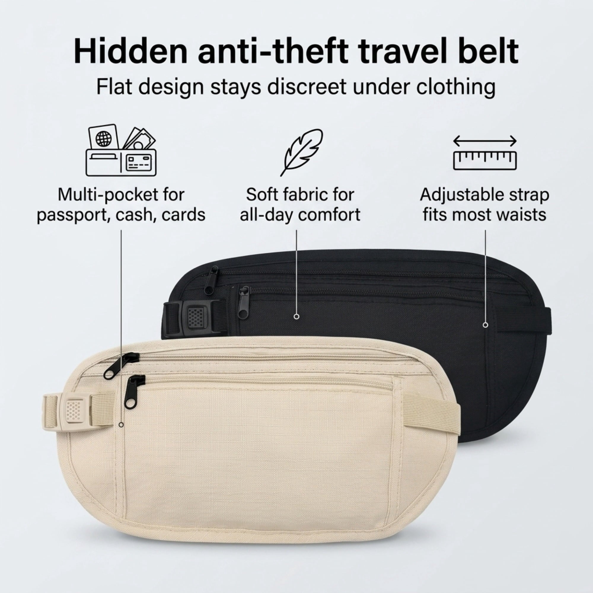 Haimei Women's Hidden Belt Bag with RFID Blocking Nylon Running Belt, Black