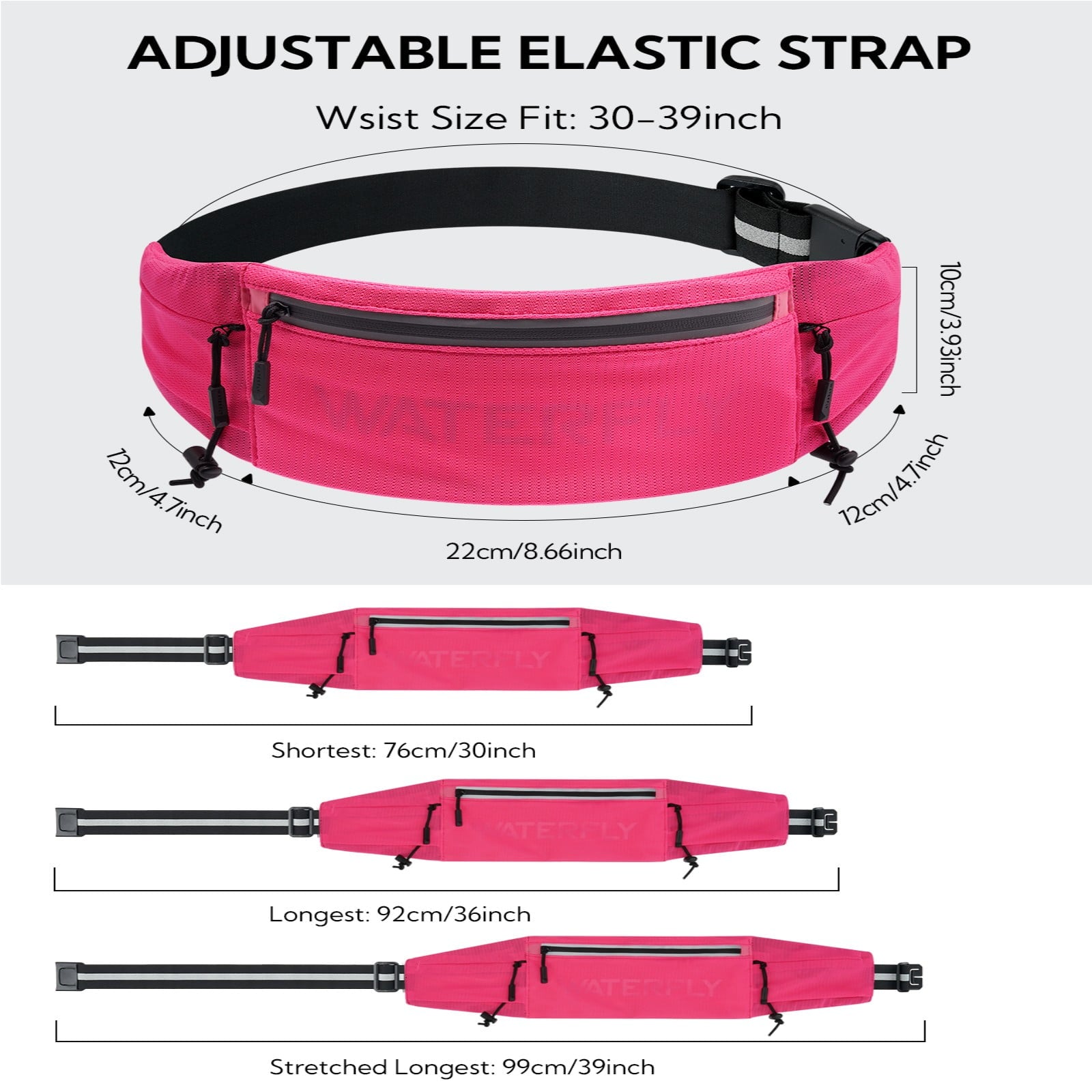 WATERFLY Unisex Adjustable Sports Jogging Fitness Nylon Running Waist Belt Band,Black