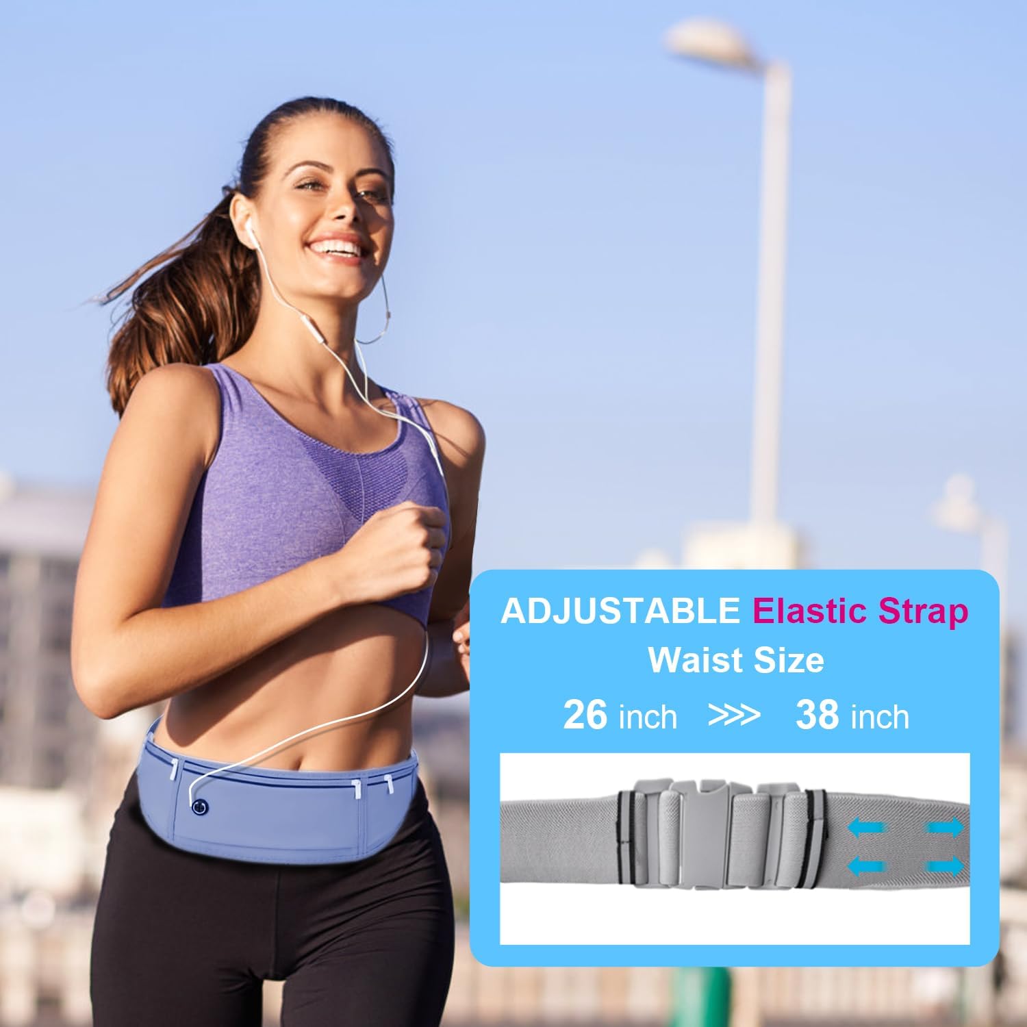 Slim Running Belt for Women Men,Runners Fanny Pack Phone Holder,Money Belt,Running Gear Accessories,with 3 Pockets(Black)