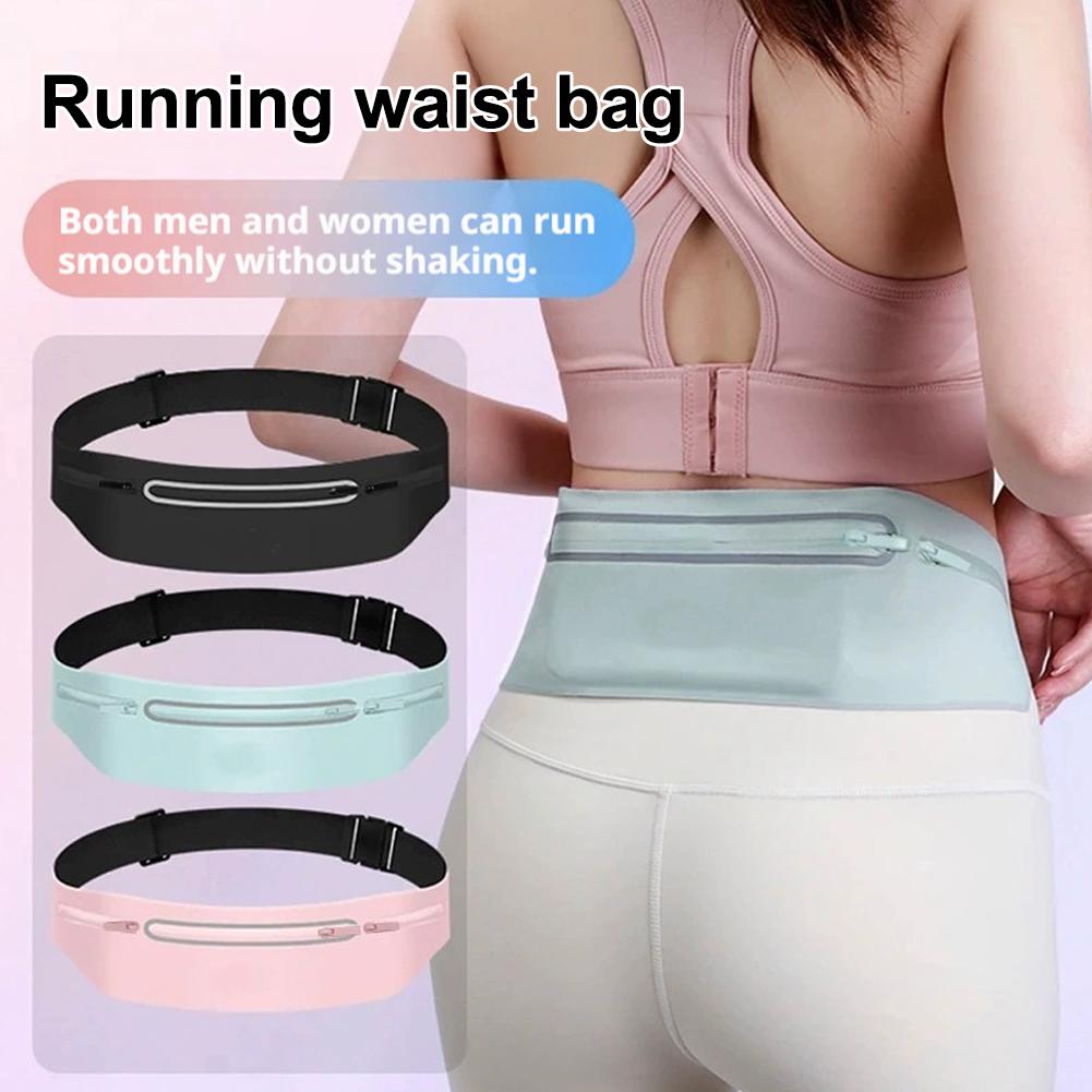 Slim Running Belt Waist Bag for Men & Women - Waterproof Fanny Pack with Multiple Pockets for Phone, Keys, Cards - Adjustable Anti-Slip Strap for Jogging, Travel, Gym