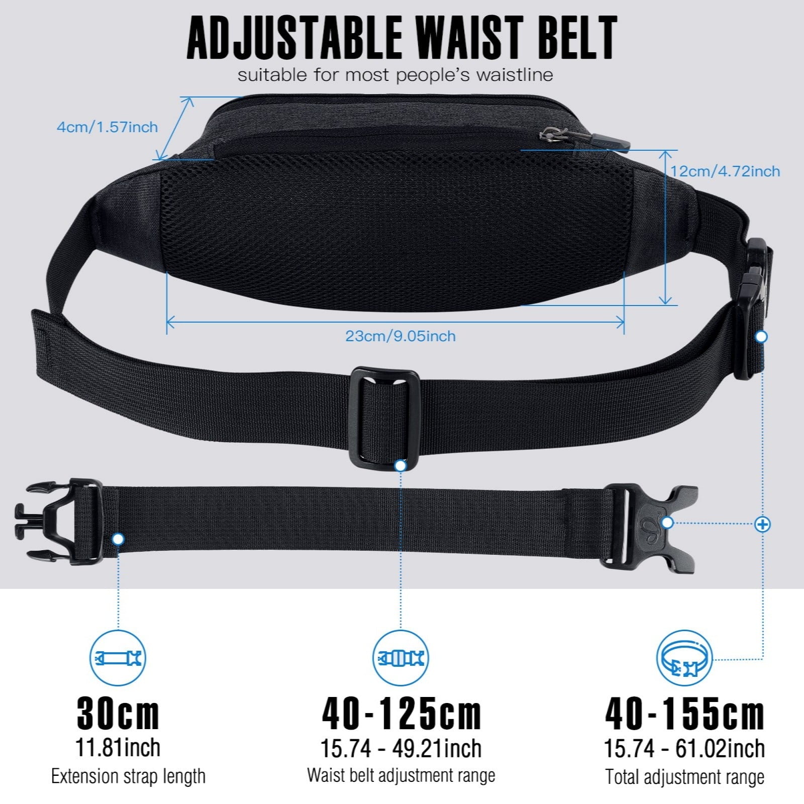 WATERFLY Unisex Lightweight Running Hiking Jogging Nylon Fanny Pack Waist Bag-Dark Blue