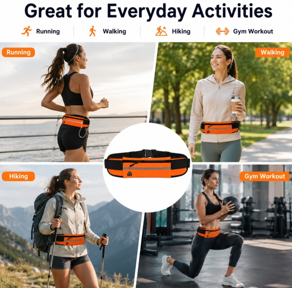 Slim Running Belt Waist Pack, Adjustable Travel Belt Bag for Phone, Keys and Small Essentials, TIKA
