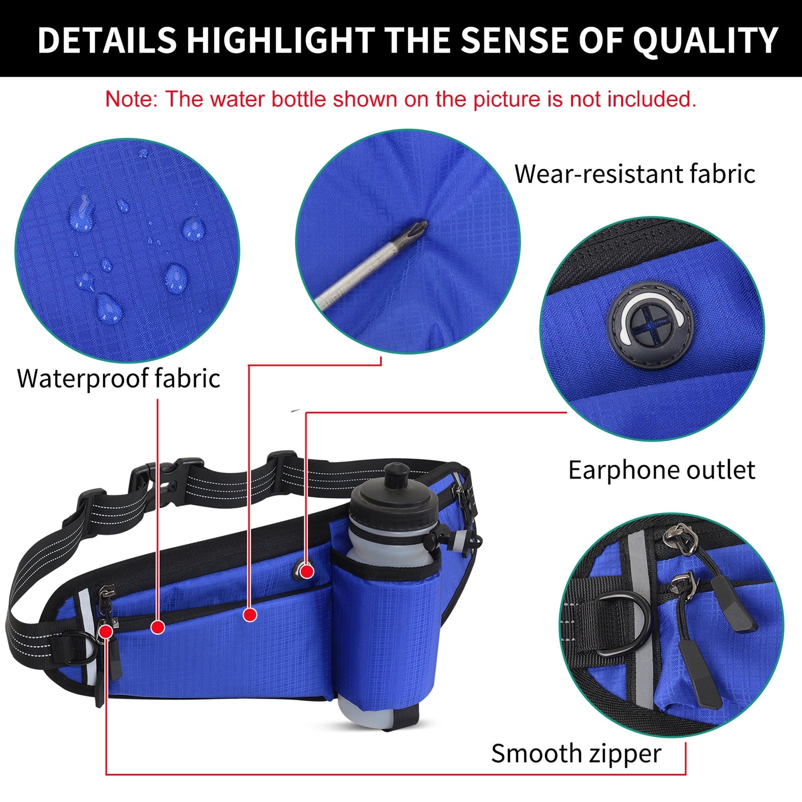 NFTIGB Running Belt Waist Pack Adjustable Hydration Bag with Water Bottle Holder for Runners Men Women, Black (10.63 inches / 27 cm)