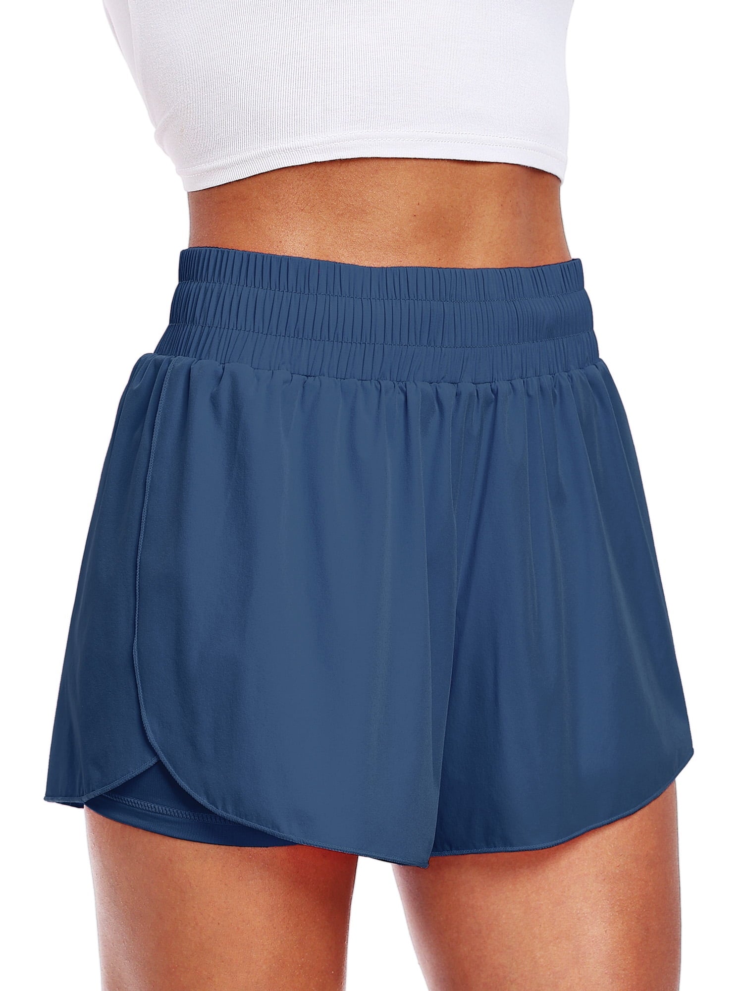 NELEUS Womens 2 in 1 Workout Yoga Shorts for Athletic Gym Running Casual Summer Short with Pocket,Navy Blue,US Size L