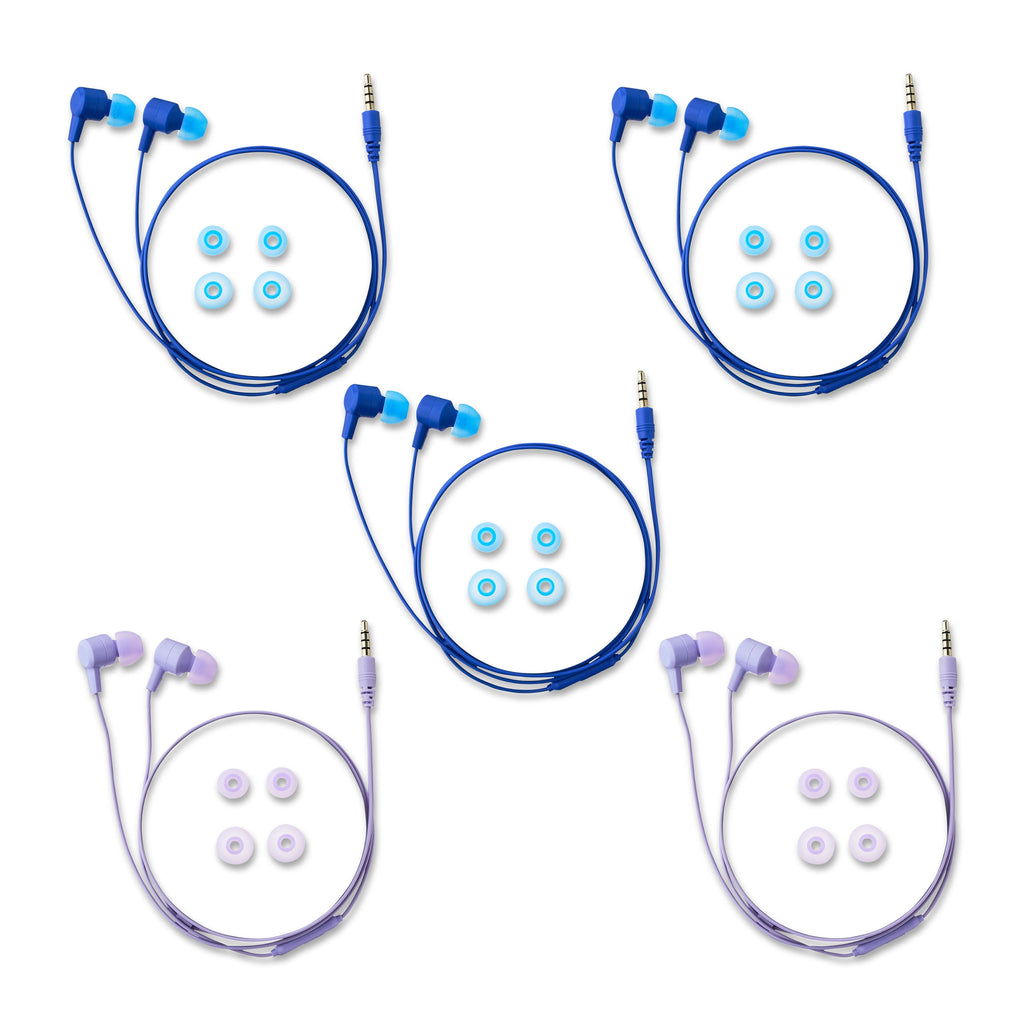 onn 5-Pack Wired Earbuds, Multicolor