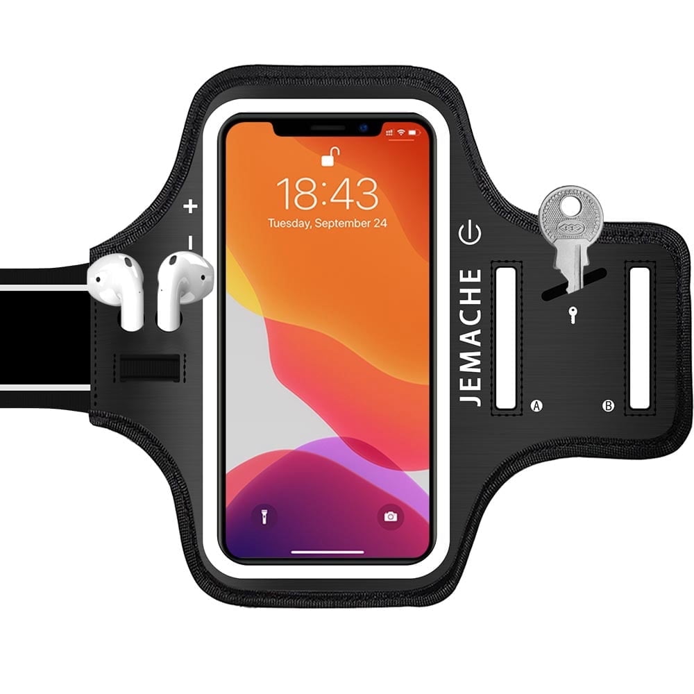 iPhone 16 15 Pro Max & Plus Armband, JEMACHE Gym Sport Workout Running Arm Band Holder for iPhone 16/15/14/13/12/11 Pro Max/Plus (Dark)