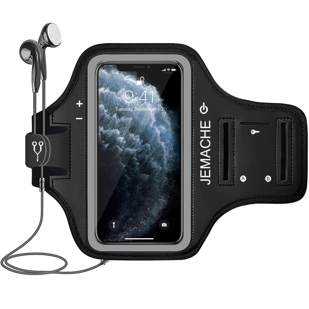 iPhone 16 15 14 13 Pro Armband, JEMACHE Water Resistant Gym Running Workouts Arm Band for iPhone 11 12 13 14 15 16, 11/12/13/14/15/16 Pro