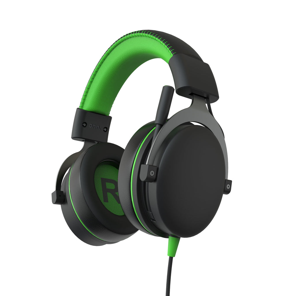 onn Wired Gaming Headset Compatible with Xbox, Black and Green